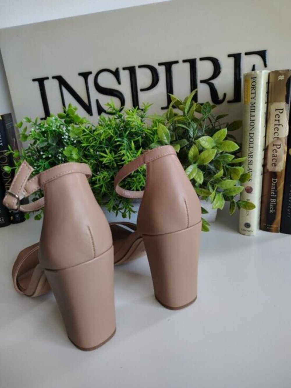 Ema High Block Heel Sandals Square Toe Taupe Women’s Size 9W NWT - Picture 3 of 6